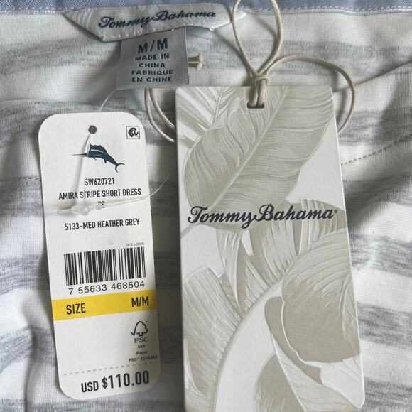 TOMMY BAHAMA Women's Short Sleeve Amira Stripe Short Dress Size M Grey (New) - Picture 3 of 8